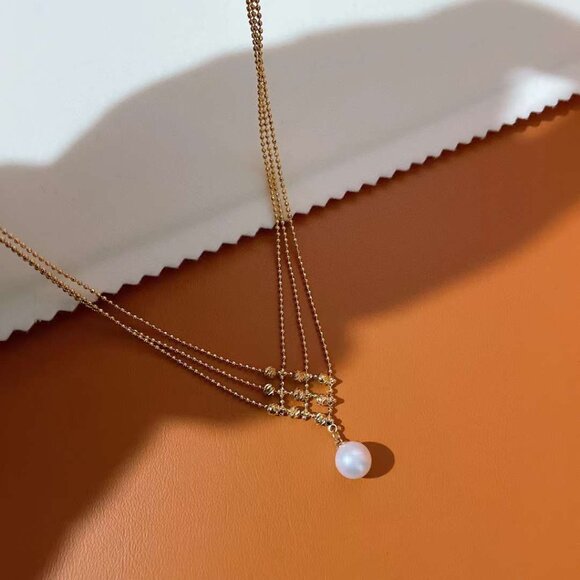 18K Gold-Plated Beanie Necklace with Edison Pearls - Picture 1 of 4